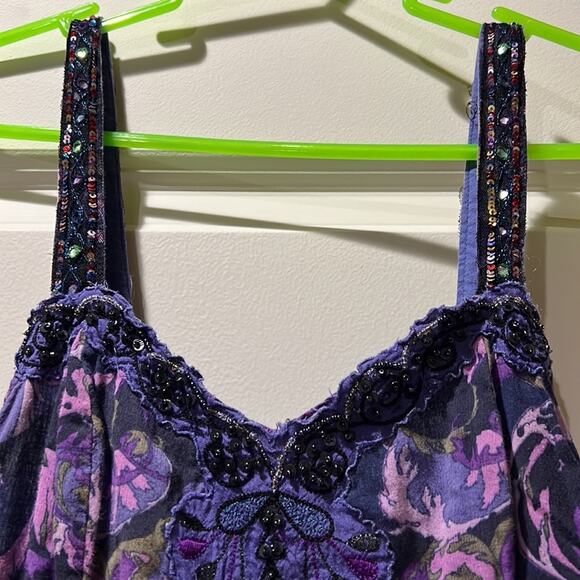 Free People Purple Floral Beaded Sequin Size 8 - Picture 2 of 8